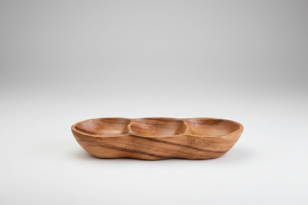 Kora Acacia Wood Three Section Antipasti Dish