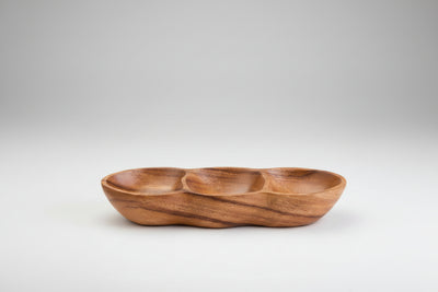 Kora Acacia Wood Three Section Antipasti Dish