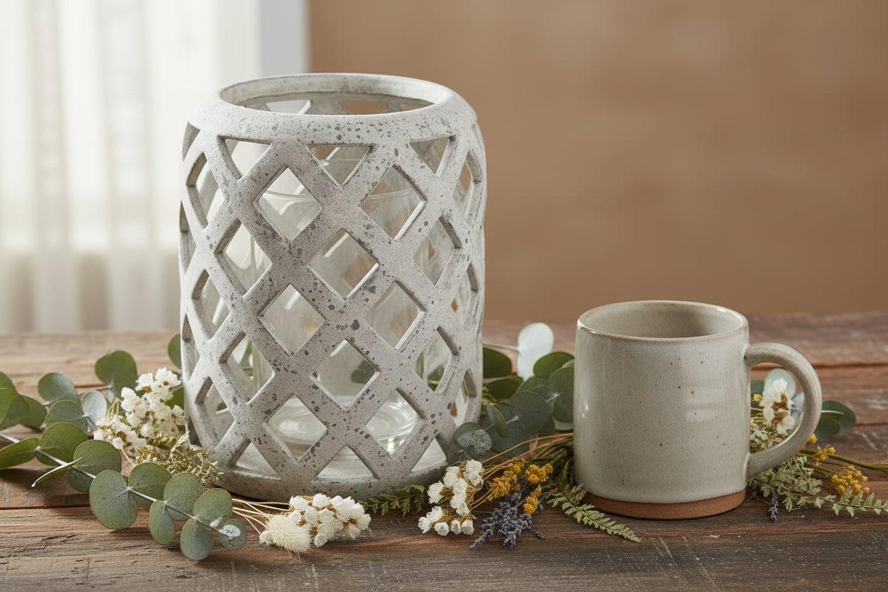 Grey Stone Effect Hurricane Lantern