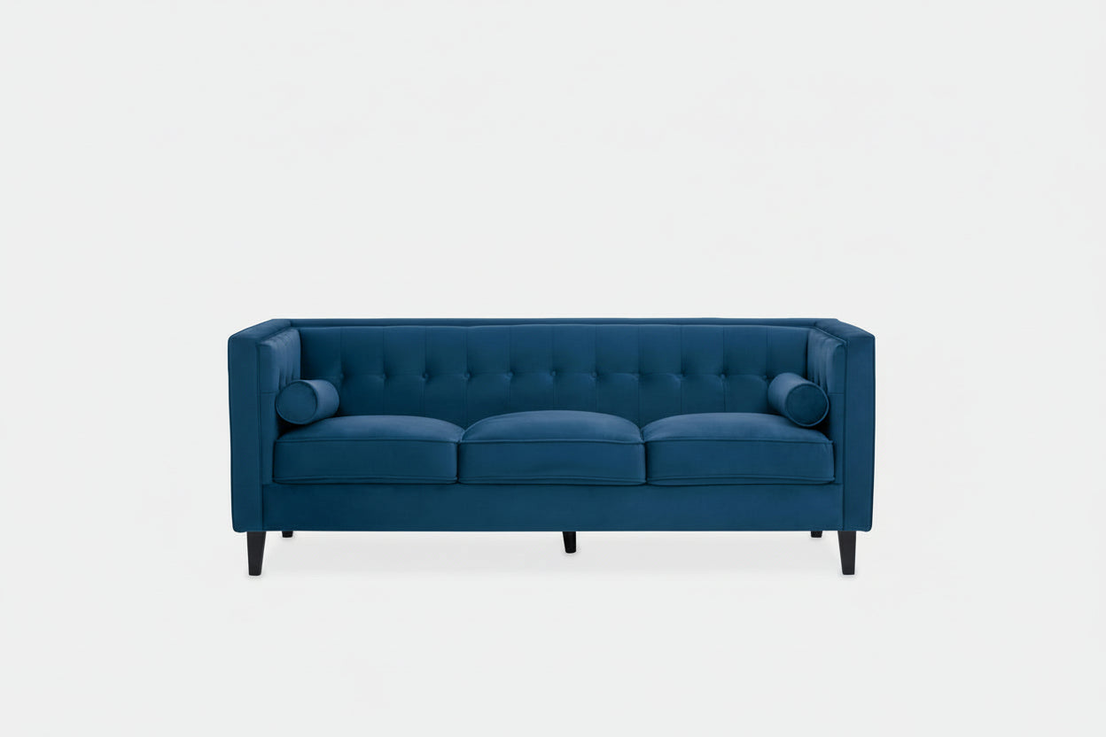 Helia 3 Seat Blue Velvet Sofa
