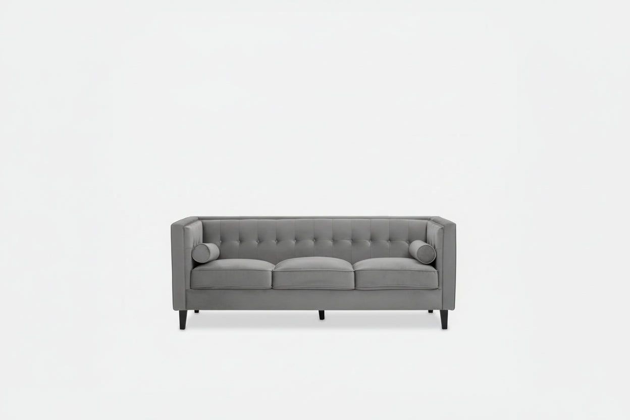 Helia 3 Seat Grey Velvet Sofa