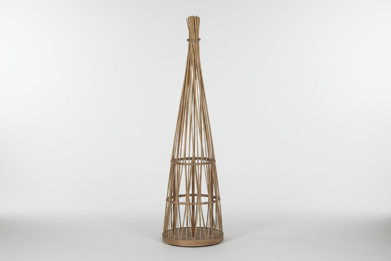 Medium Conical Wicker Lantern With Glass Holder & LED Lights