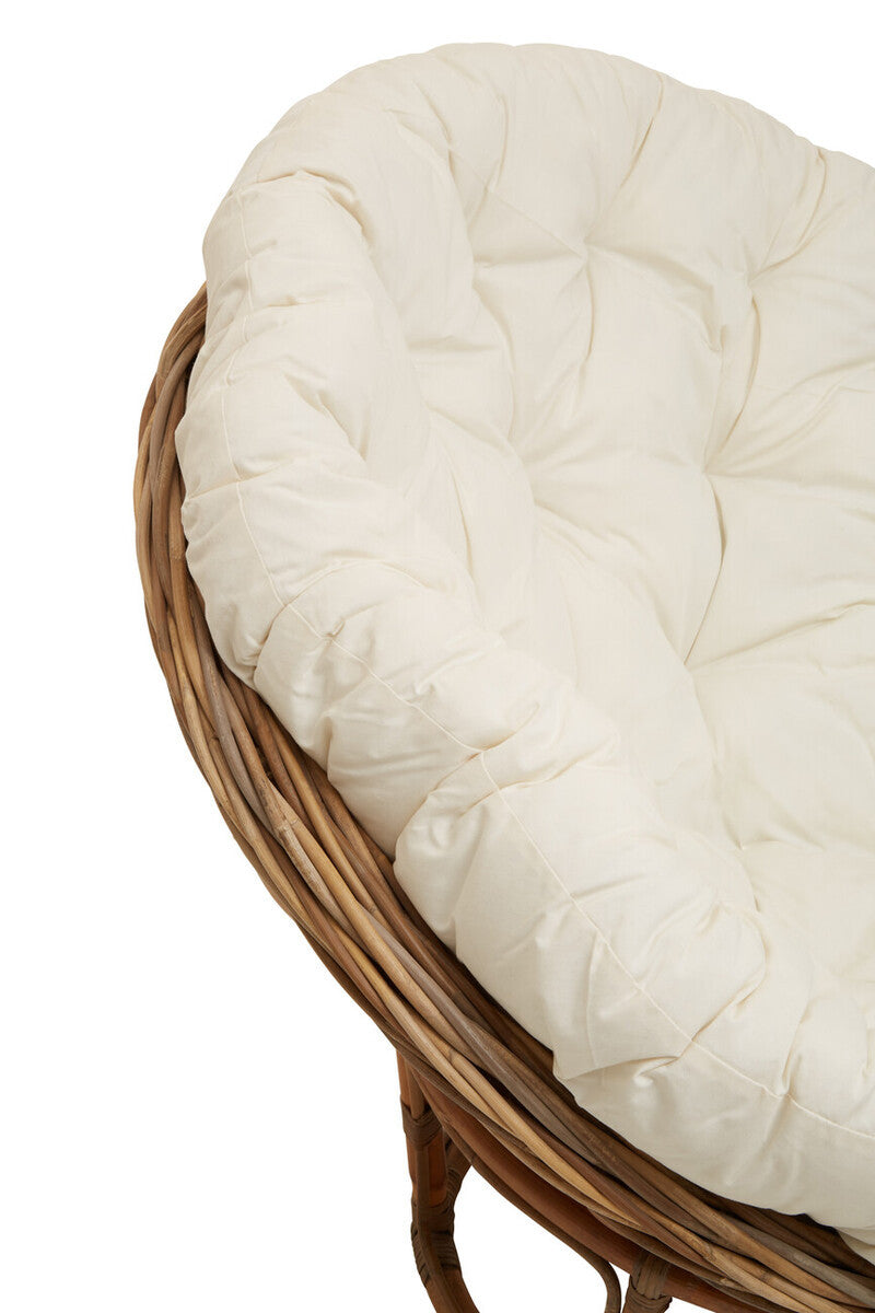 Manado Round Grey Kubu Rattan Papasan Chair with Cream Cushion