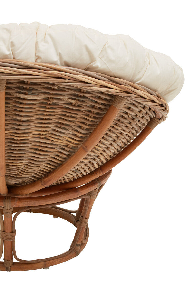 Manado Round Grey Kubu Rattan Papasan Chair with Cream Cushion