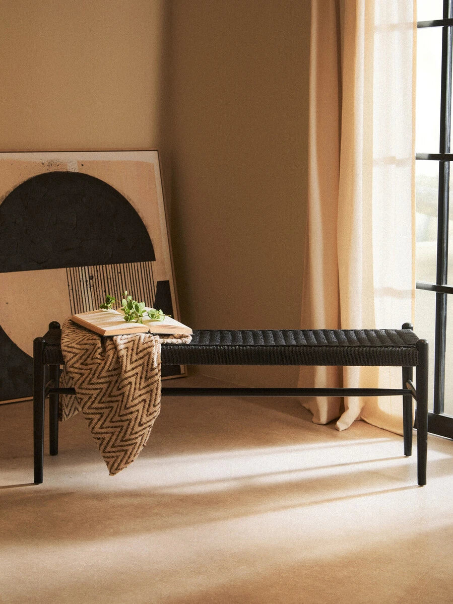 Cebu Black Rope and Elm Wood Bench